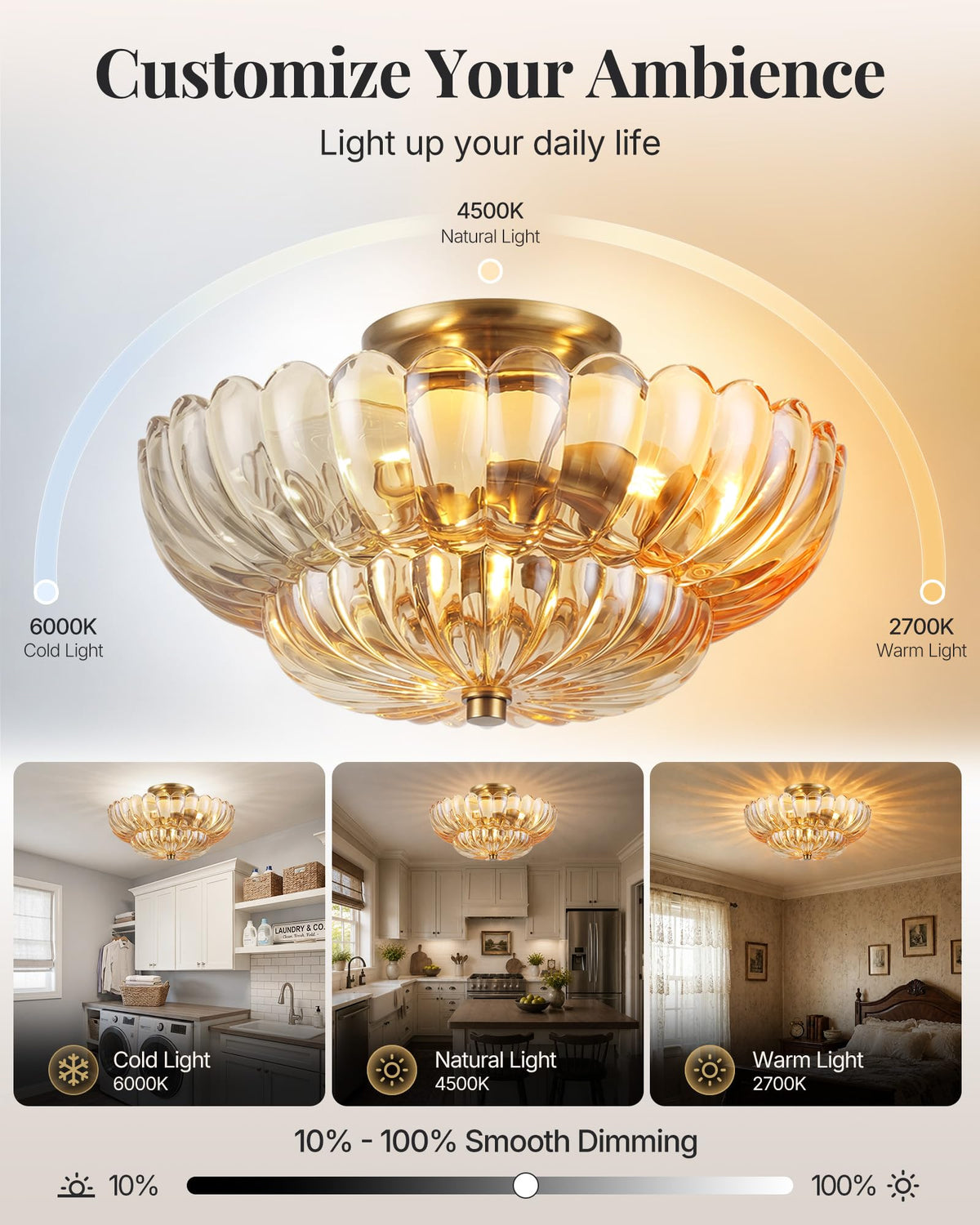 Semi Flush Mount Ceiling Light 14" Vinatge Gold Hallway Lights (Brown-(gold base) / 14inch)