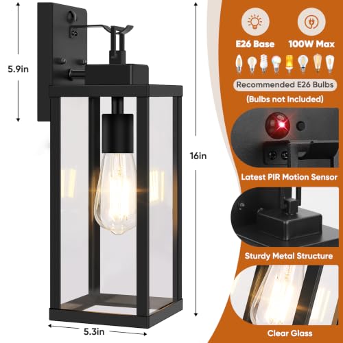 2 Pack 16” Upgraded Motion Sensor Outdoor Wall Lights (Black / 16in)