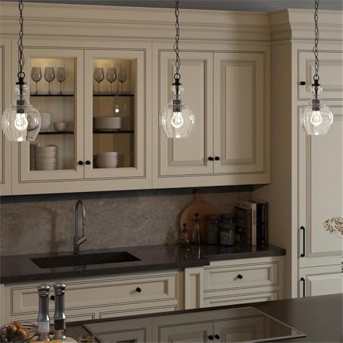 7" Wide Pendant with Glass Shade in Blackened Bronze (Blackened Bronze/Seeded / Seeded)