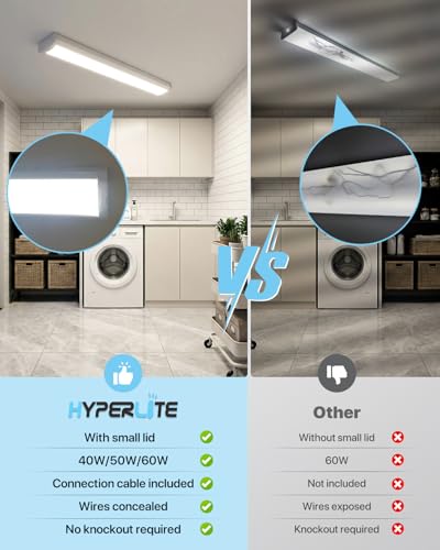 60W/50W/40W LED Wraparound Light Fixture, Linkable 4ft Led Wrap Light AC120V, 5000K Wrap Around Light, 4400LM/5500LM/6600LM LED Office Lights for Garage Closet Laundry Room, ETL Listed,2P (2 PACK-5000K)