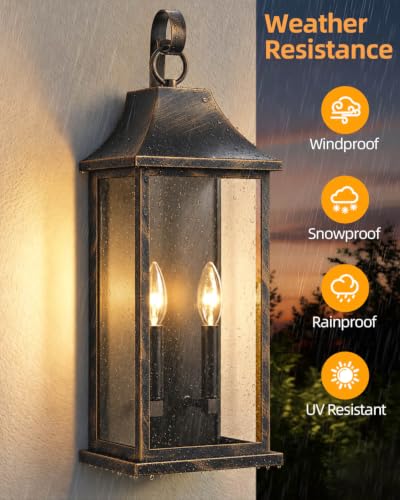 22" Large Outdoor Wall Lights Modern Wall Lantern (Black Brushed Gold / 22 Inch)