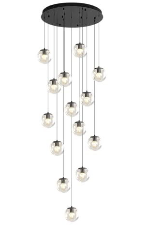 15 Light Black Chandelier with Globe Glass Dimmable Ceiling Light Glass Pendant Light for Kitchen Island (Black-Clear / Globe 15-Light)
