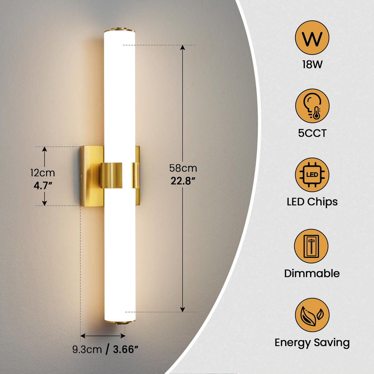 Bathroom Vanity Light Fixtures Over Mirror (Gold / 22.8 INCH)