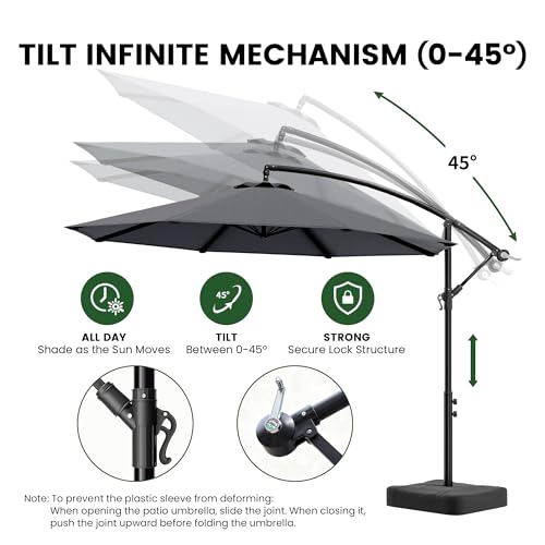 10FT Cantilever Offset Outdoor Patio Umbrella with Base Included (Charcoal / 10FT w/ BASE)