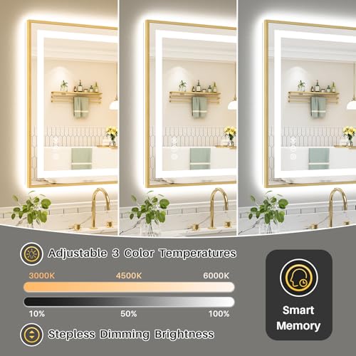 60x40 Inch LED Bathroom Mirror with Gold Frame (Backlit+front Lit With Gold Frame / 60"L x 40"W)