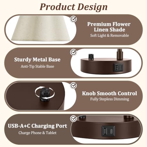 Table Lamps Set of 2 (reddish-brown base + beige shade)