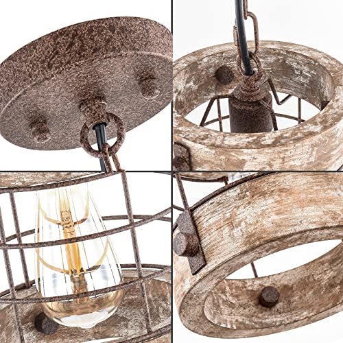 Retro Industrial Metal and Wood Chandelier 1 (White Brown / 1 Pack)