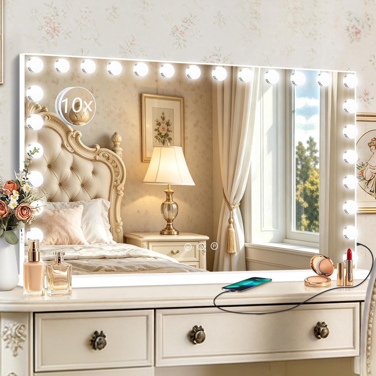 Hollywood Vanity Mirror with Lights (White / 52"L x 30"W)