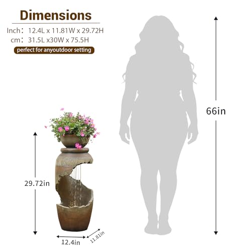 30H Spiral Outdoor Water Fountain with Bowl Planter (30H)