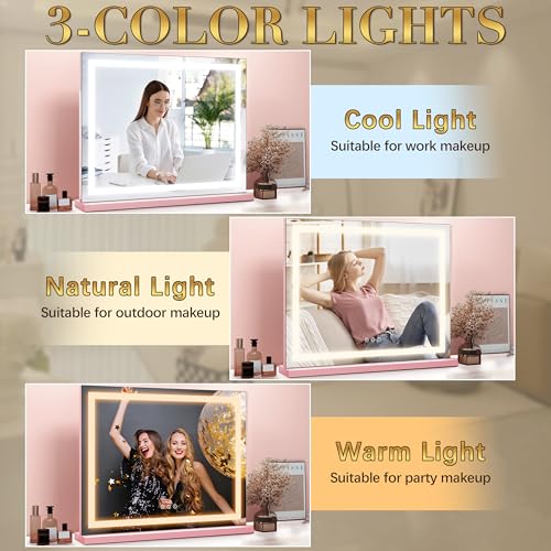 23"x 18" Pink Vanity Mirror with Lights (Pink / 23"L x 23"W)