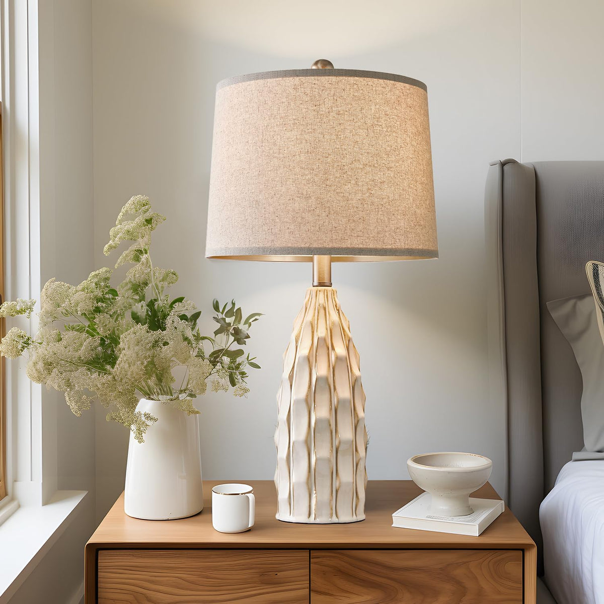 Ceramic Table Lamps Set of 2 (B 23.75"-Cream-2Pack)