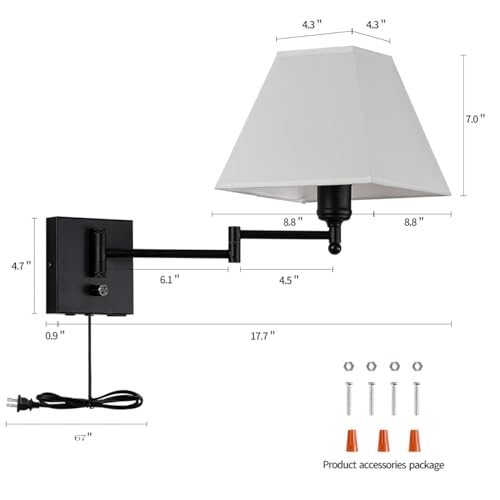 Swinging arm wall lamp (White square lampshade)