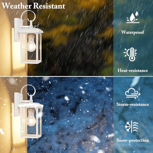 2 Pack Outdoor Wall Light Fixtures (White / 12.8")