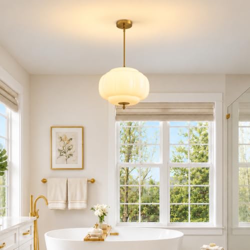 Vintage Milk Glass Pendant Lights (White-1 Pack / 13.7 inch)