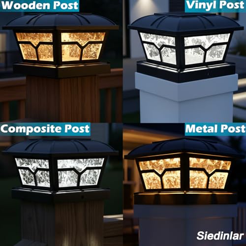 Solar Post Cap Lights Outdoor 2 Modes (Black / 2 Pack)