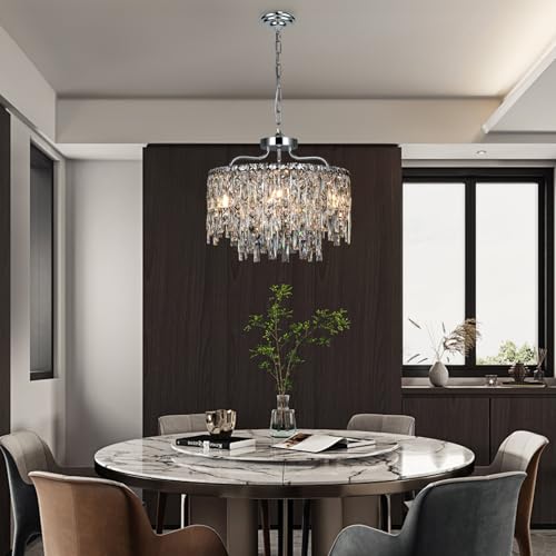 18" 6 Light Modern Round Crystal Chandeliers for Dining Room (Chrome / 6-Light D 18")
