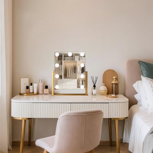 Vanity Mirror with Lights (Gold / 12"L x 14"W)