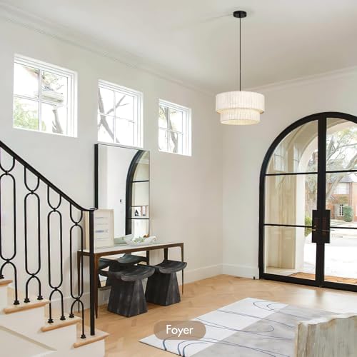 18" Modern Double Drum Fabric Pendant Light