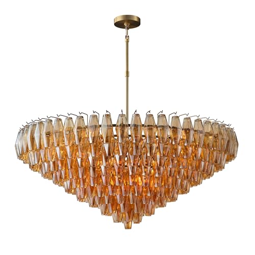 47 Inch Gold Amber Crystal Chandelier with 18 E12 Lights (Amber(H21"-D47"))