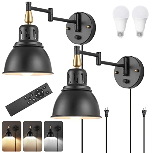 Wall Sconces Plug in (2 Pack - Bulbs and Remote Control)