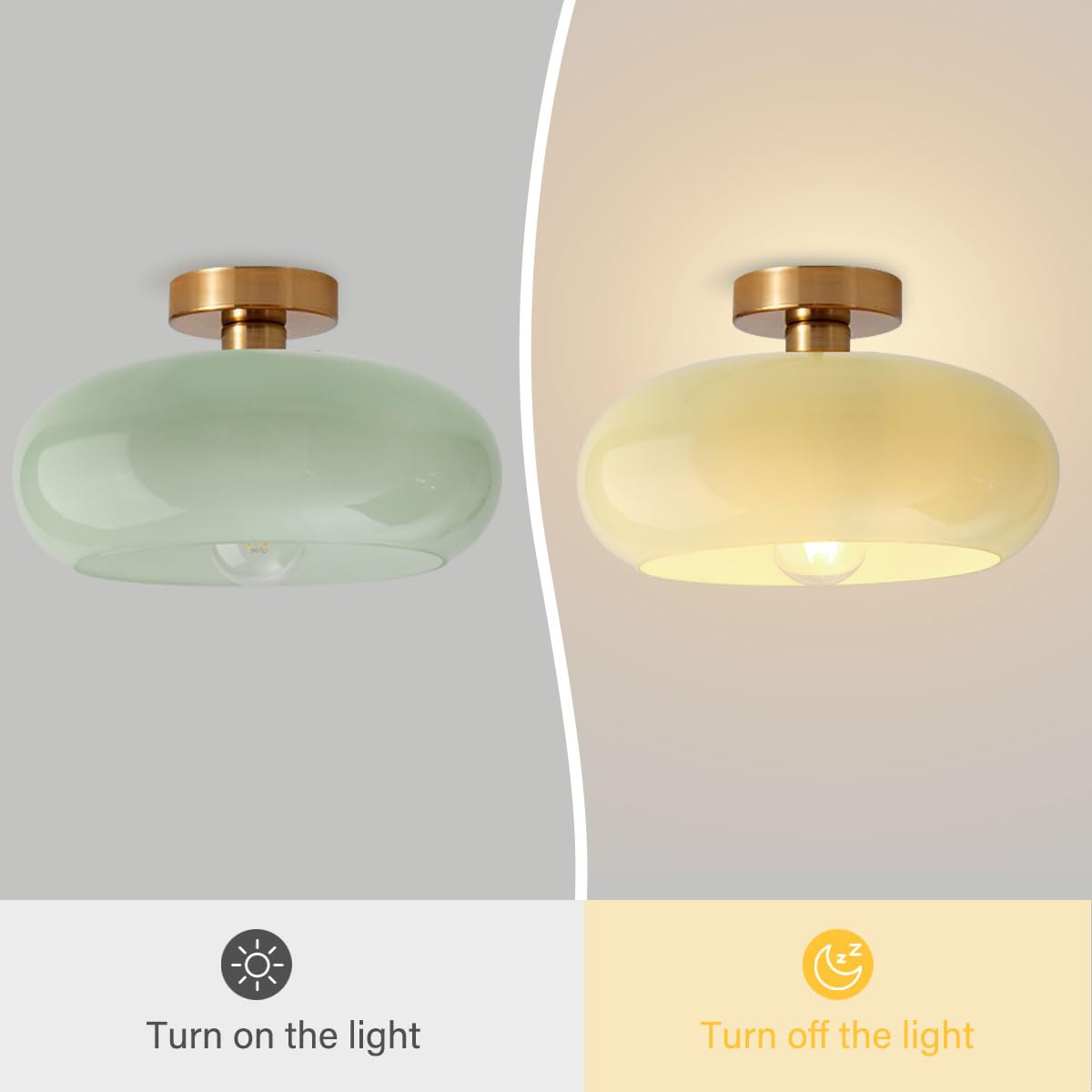 Mid Century Ceiling Light Fixture (Flush-Milk Green)