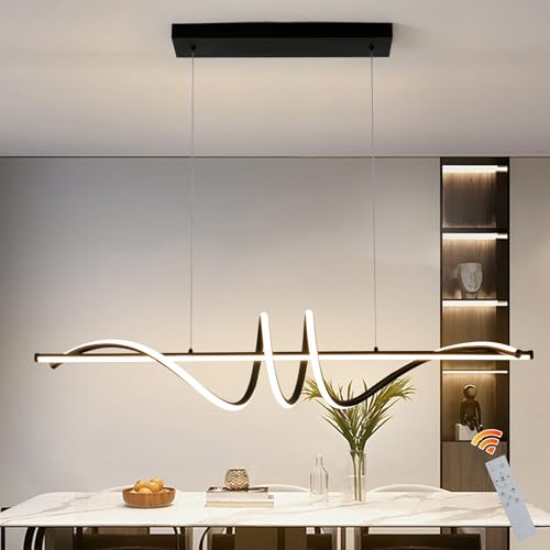 Modern LED Chandelier (39in/Black/Wave/52W-Dimmable)