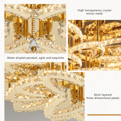 Dia 24" Modern Crystal Chandeliers Gold Chandelier LED Flush Mount Ceiling Light for Living Room Dining Room Bedroom Foyer Entryway LED Dimmable 2700 (Gold / Dia 24")