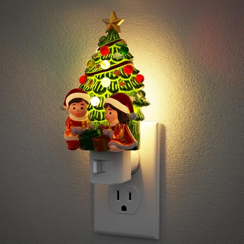 Christmas Tree & Santa Claus Night Light (Christmas tree and children opening gifts-3000K / 1 Pack)