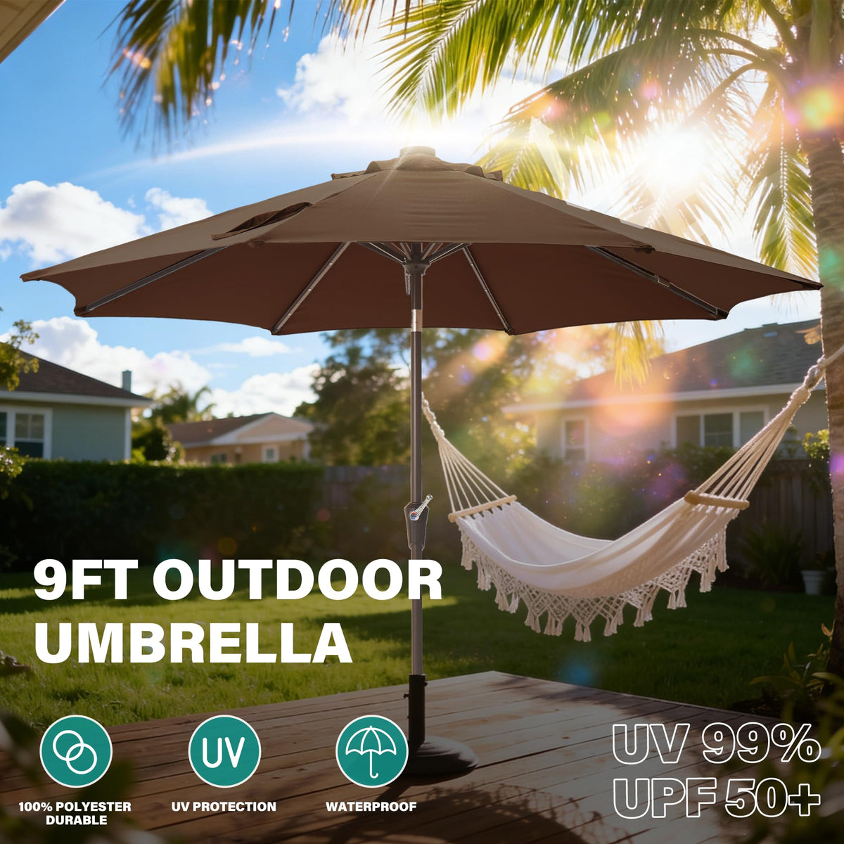 9' Patio Umbrella lights  Outdoor Umbrella Patio for backyard brown (Brown / 9FT)