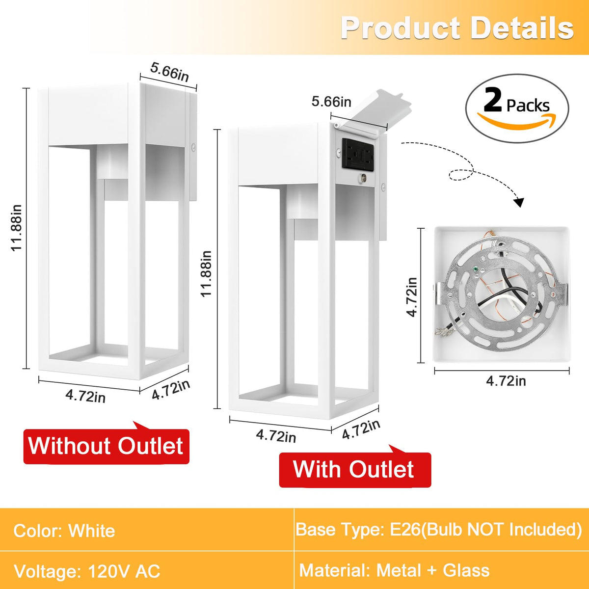 Porch Lights with GFCI Outlet (White / No Sensor, Standard)