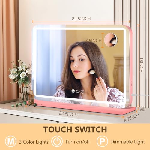 23"x18" Pink Vanity Mirror with Lights (Pink / 23"L x 18"W)