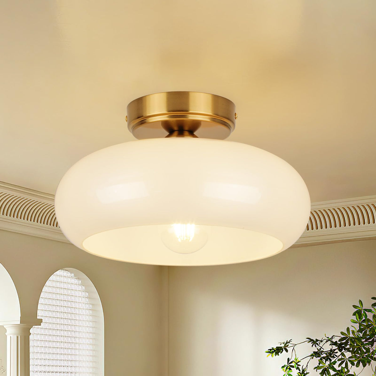 Small Semi Flush Mount Ceiling Light Fixture (Milk White A)