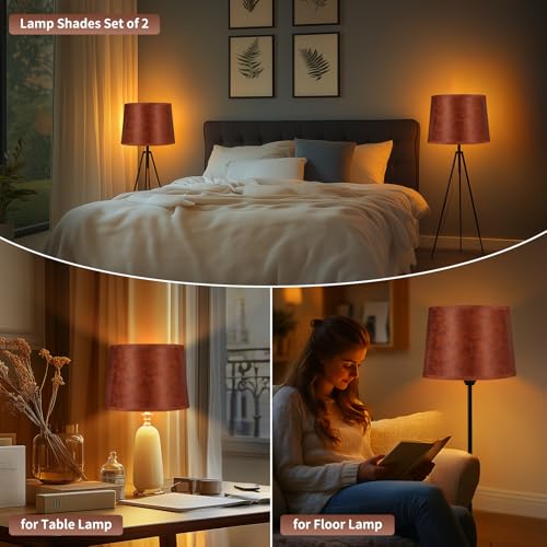 2pcs Drum Lampshades Large Brown Lamp Shades (Imitation Brown Cowhide 2)