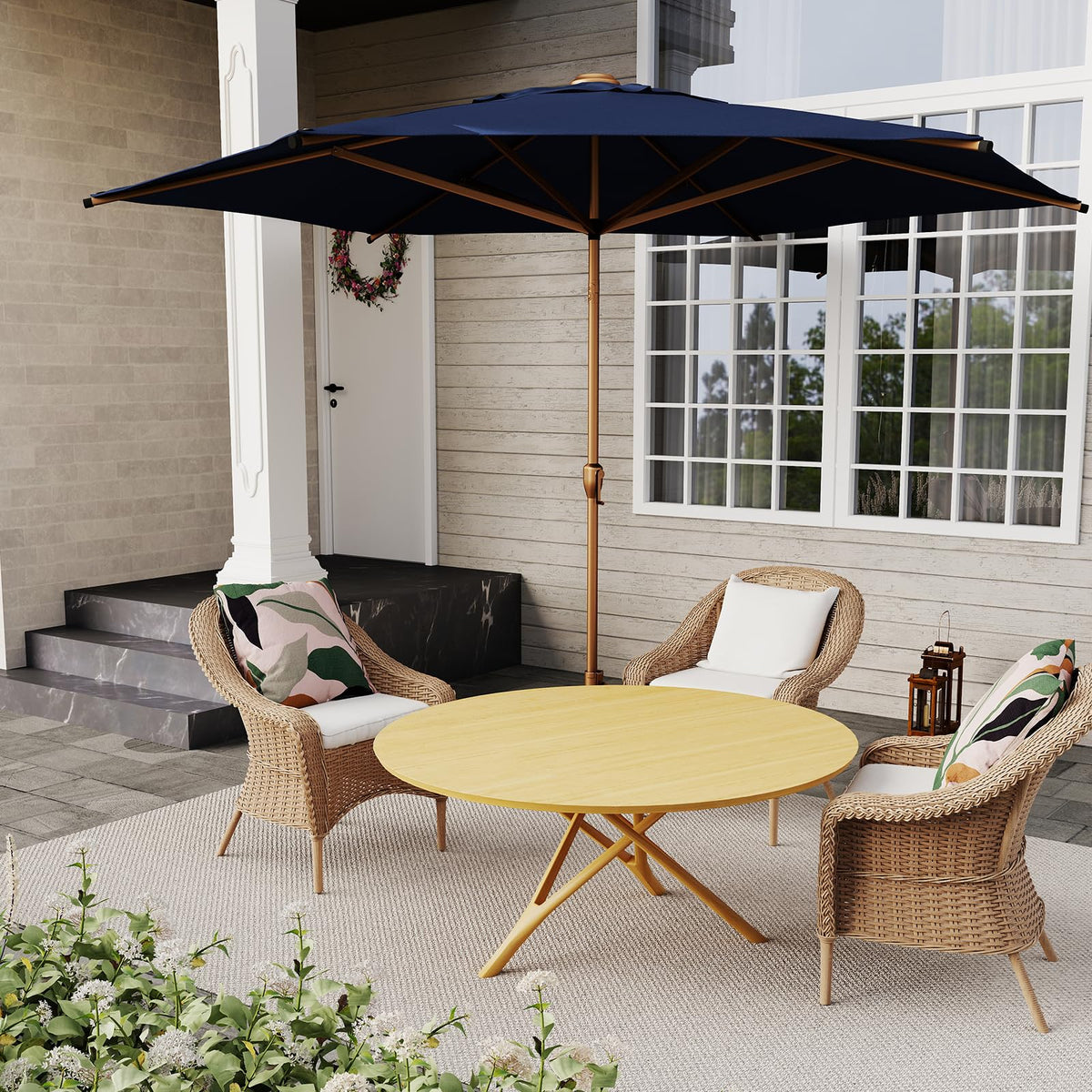 11FT Outdoor Patio Umbrella Outdoor Table Umbrella with Crank Market Umbrella 6 Sturdy Ribs UV Protection Waterproof and Push Button Tilt for Garden Deck Backyard Pool (11 FT(6 Ribs) / Dark Blue)