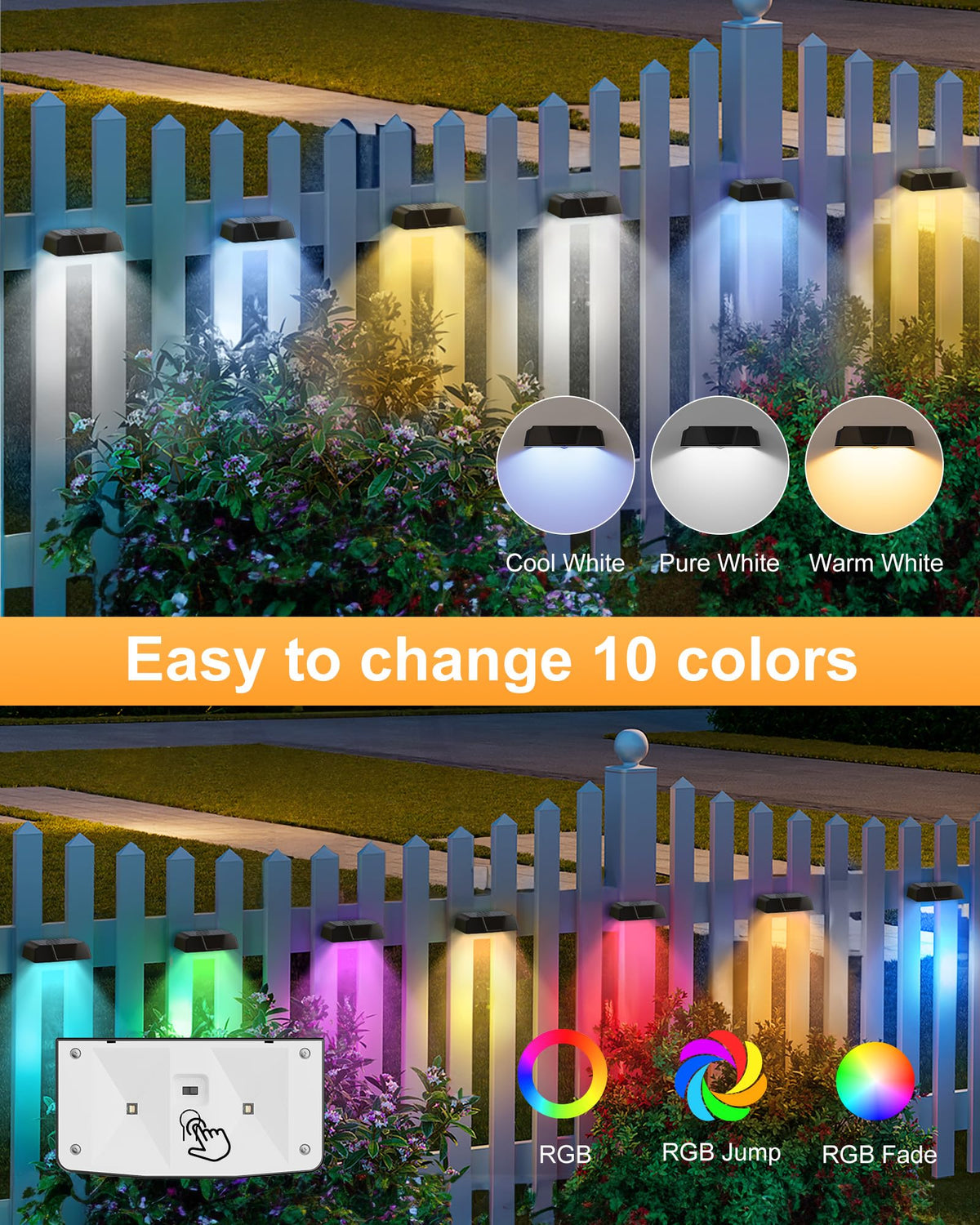 8 Pack Solar Fence Outdoor Lights IP65 Waterproof