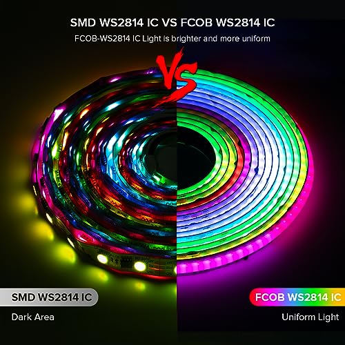 WS2814 Smart IC RGB+Warm White 3000K COB LED Strip Light Kit (16.4FT(Kit)-Compatible with Bluetooth app)