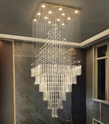 W32 x H120 Glam Chandelier with LED Bulbs Square Chandeliers (Gold / Square W32" X H118")