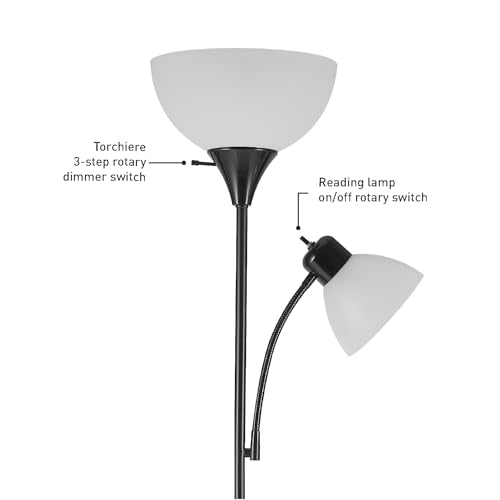 67135 72" Floor Lamp with Adjustable Reading Light (Black / 1 Pack)