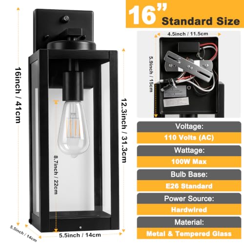 16" Enclosed Dusk to Dawn Outdoor Light Fixture (2 Packs-16IN / Black (Dusk to Dawn))