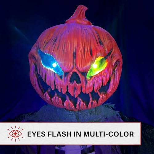6.7-Ft. Life-Size Pumpkin Scarecrow Animatronic (79" Standing Pumpkin Man)