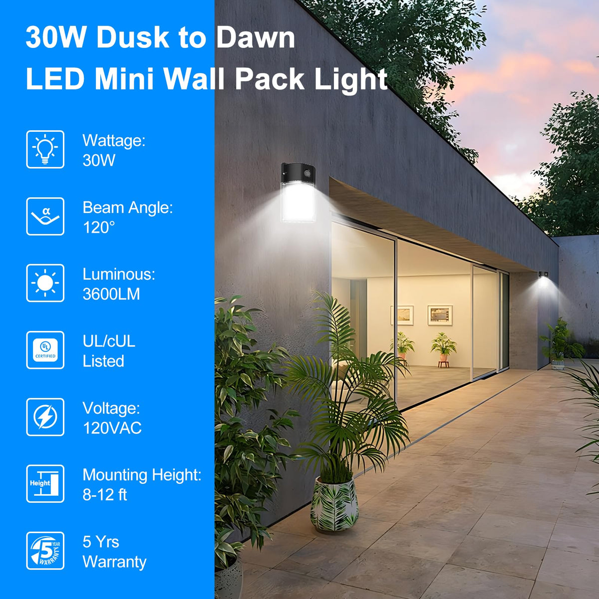 30W Mini LED Wall Pack Light with Dusk to Dawn Photocell (4 Pack)