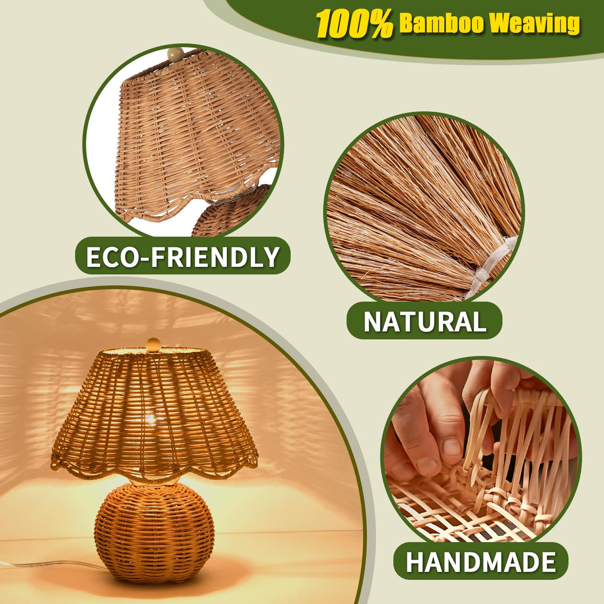 Rattan Small Bedside Mini Table Lamp for Bedroom (Rattan-Dark / On/Off Switch)