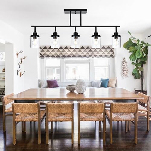 5 Light Adjustable Track Lighting Kit in Matte Black Semi Flush Mount Ceiling Light with 5 Rotatable Light Heads Modern Vanity Lights for Bathroom (Black / 5-Light)
