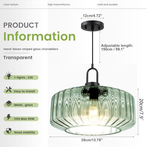 Vintage Light Green Pendant Light Industrial Adjustable Hanging Lamp (13-L-Green)