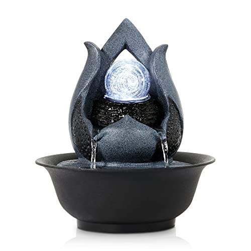 Water Fountains Indoor Waterfall Fountain Tabletop Fountain with LED Light Water Feature Indoor Zen Meditation for Home and Office Indoor Spaces Decor