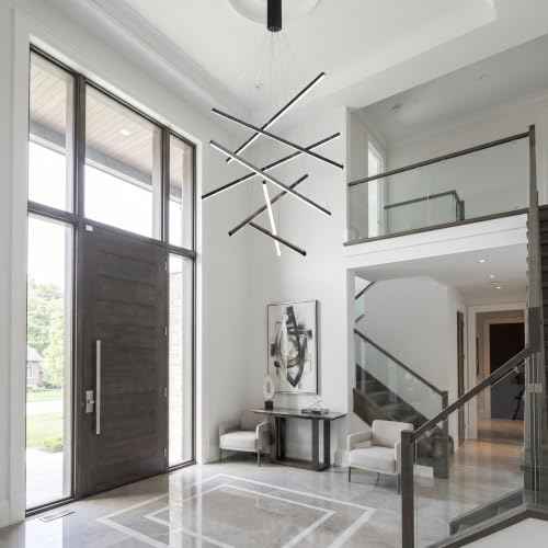 Modern LED Chandeliers Dimmable Pendant Light Fixture 7 Lights for High Ceiling Living Room Dining Room Staircase Restaurant Sputnik Floating Sculptural Art Hanging Lamp (39.4inch / Black)