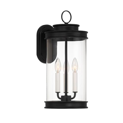5-905-BK Englewood Traditional Vintage Coastal Clear Glass Outdoor Wall Lantern, 3-Light 120 Total Watts, 19" H x 9" W, Matte Black (19" Height)