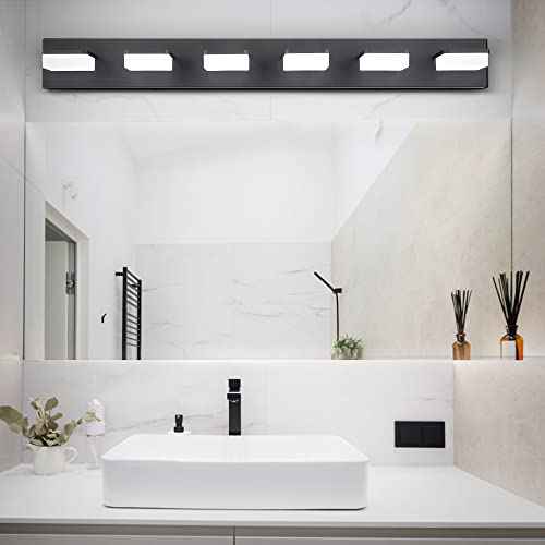 3 Colors Dimmable Bathroom Light Fixtures Over Mirror (Black / 6 Lights)