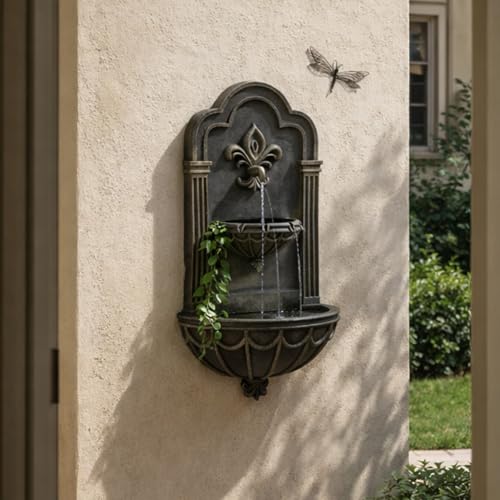 Fleur-de-lis Outdoor Water Fountain, Black & Gold (Black & Gold)