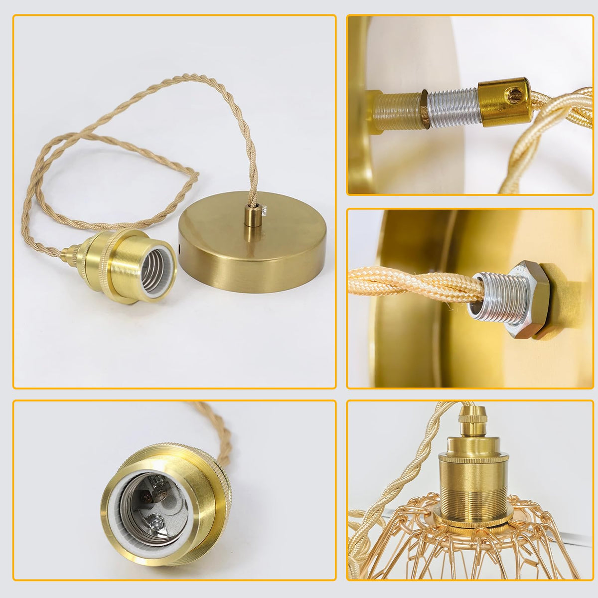 2 Pack Hardwire Gold Pendant Light Cord Kit 4.92ft (Gold 2pack)